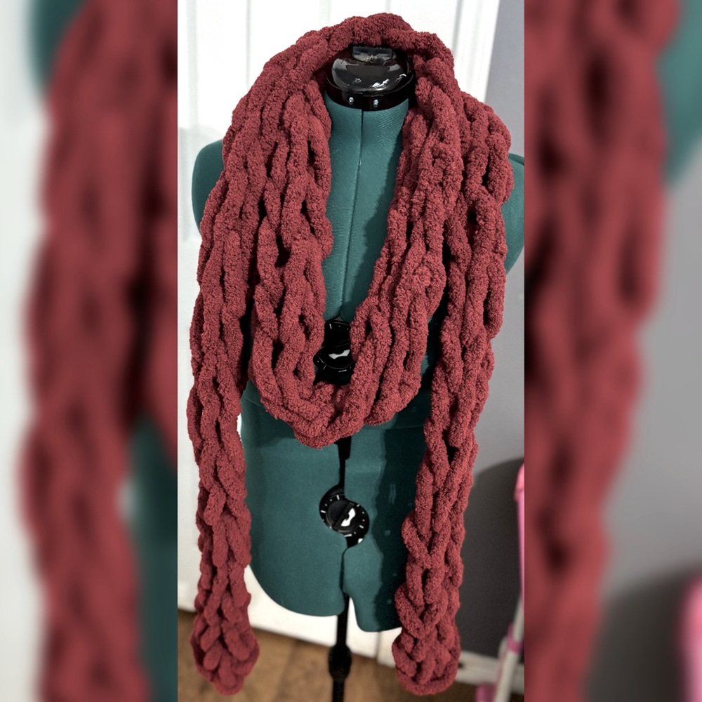 Handmade Hand Crafted Oversized Knit Scarf Rust